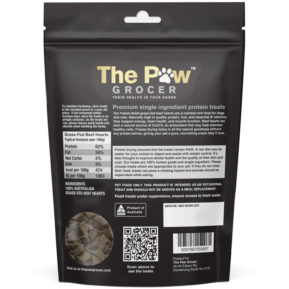 THE PAW GROCER BLACK LABEL FD BEEF HEARTS 72G