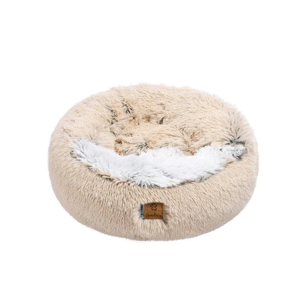 Charlie’s – Snookie Hooded Pet Bed – Faux Fur – Cream