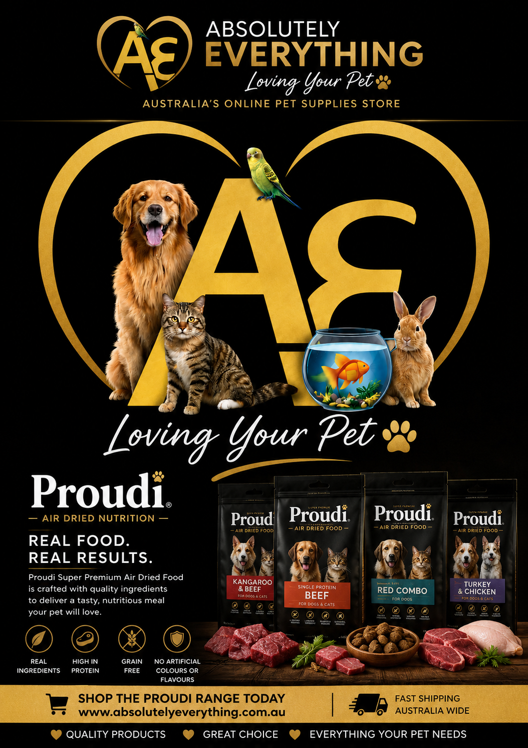 Proudi – Super Premium Air Dried Cat Food – Kangaroo & Beef