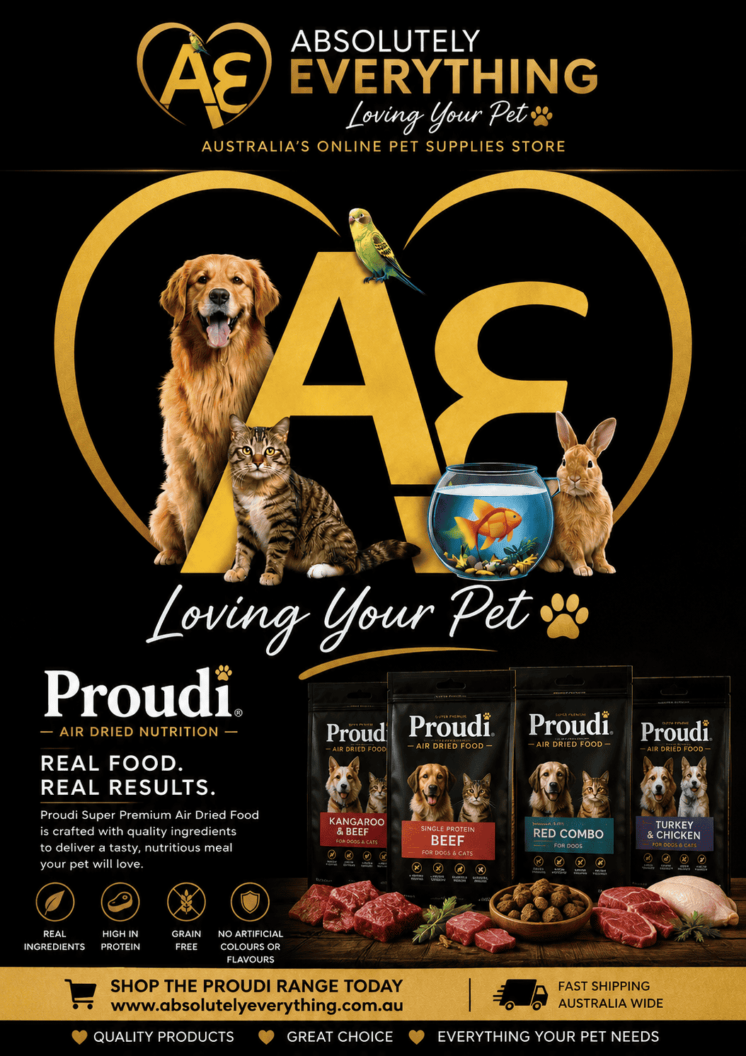Proudi – Super Premium Air Dried Cat Food – Kangaroo & Beef