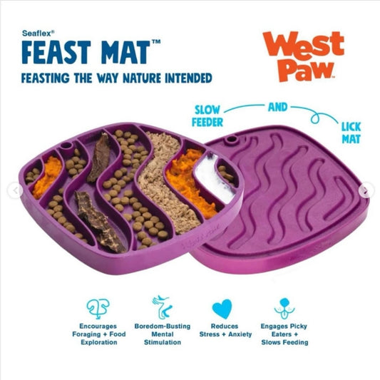 West Paw Feast Lick Mat Slow Feeder for Dogs - Waves