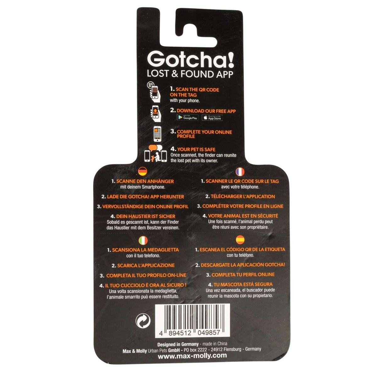 Max & Molly GOTCHA! Smart Pet ID Tag with QR Code