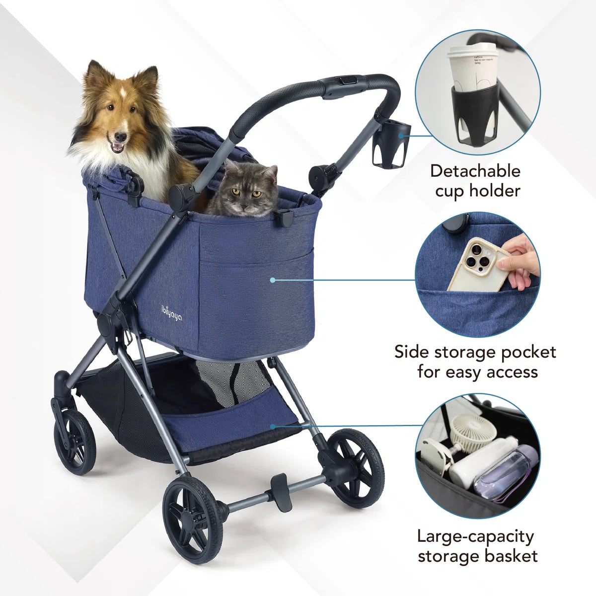 Ibiyaya Maxi Deep Carriage Pet Stroller - Royal Blue