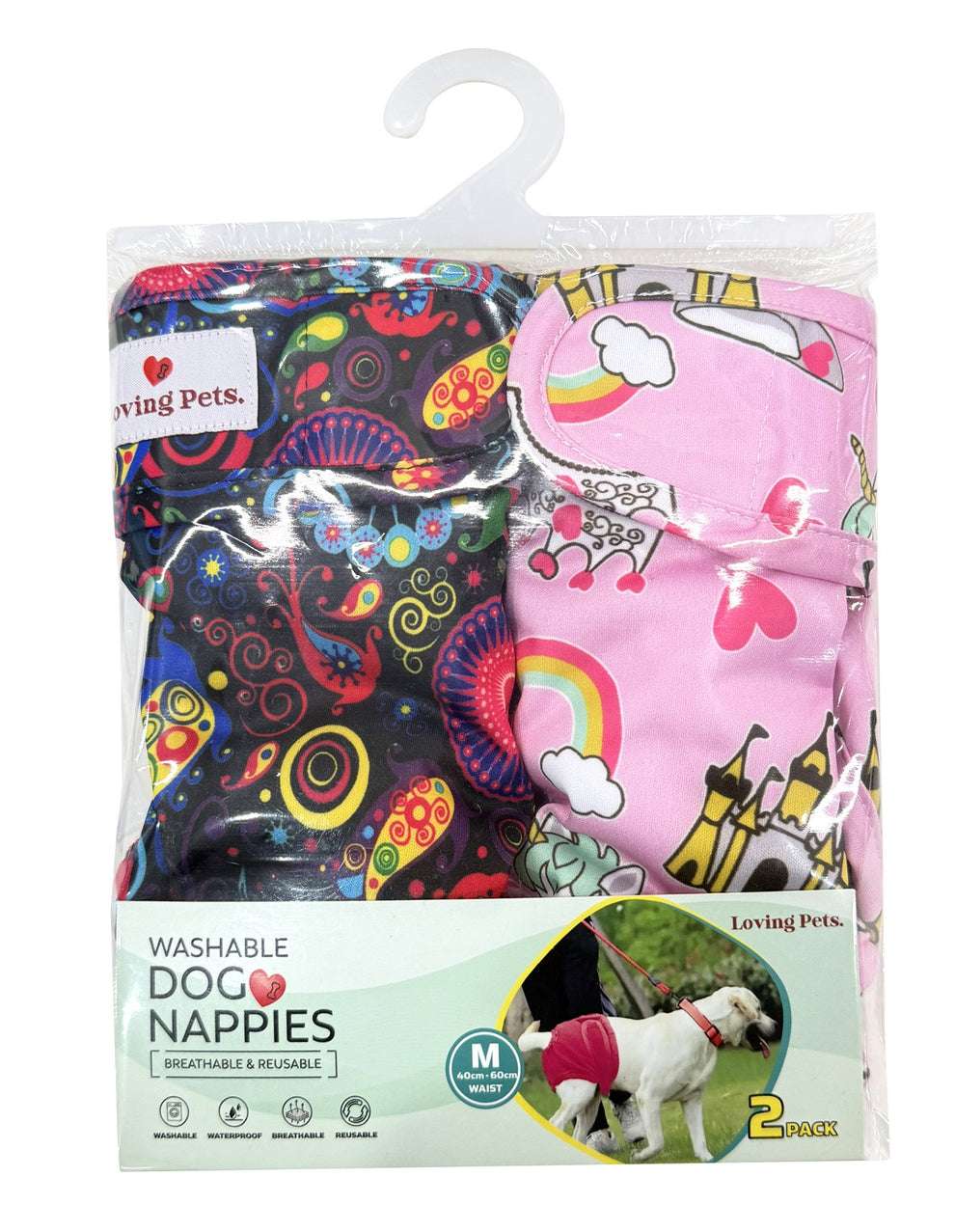 Loving Pets Washable Nappies Pink/Purple 2Pk
