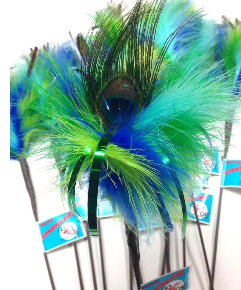 Go Cat Feather Cat Teaser Toy - Peacock Sparkler with Short Wand