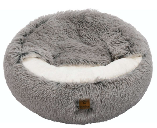 Charlie’s – Snookie Hooded Pet Bed – Faux Fur – Grey