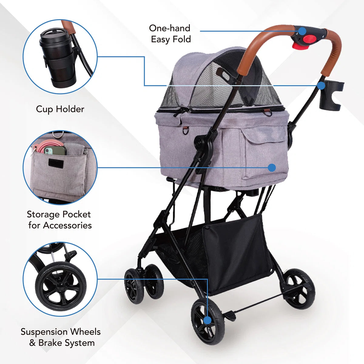 Ibiyaya Travois Tri-Fold Pet Travel System Xl - Grey