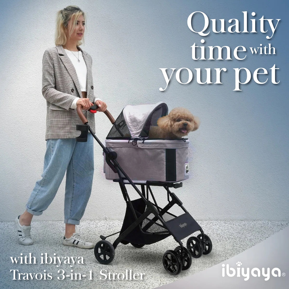 Ibiyaya Travois Tri-Fold Pet Travel System Xl - Grey