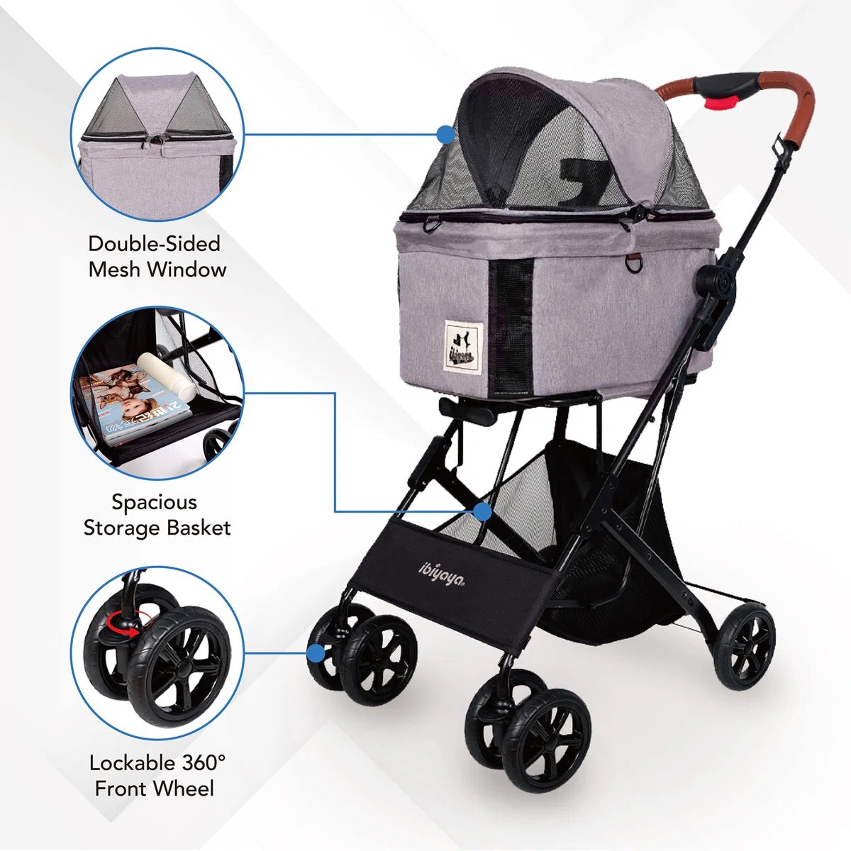 Ibiyaya Travois Tri-Fold Pet Travel System Xl - Grey