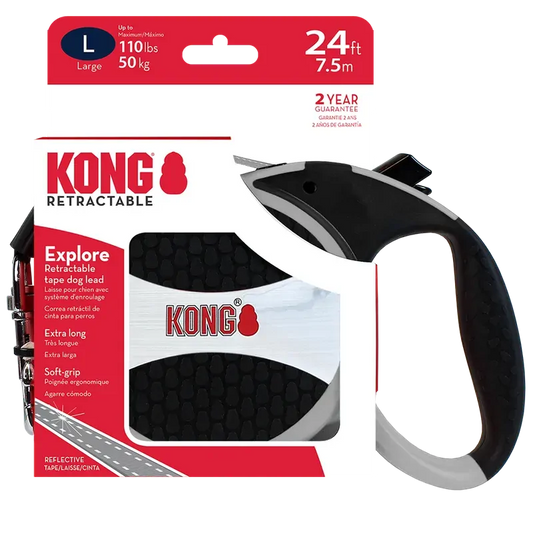 Kong Explore Retractable Leash Grey or Red - Large