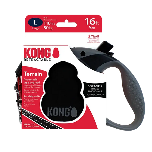 Kong Terrain Retractable Leash in Black, Grey or Red