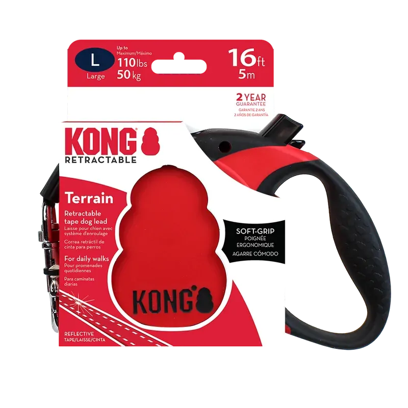 Kong Terrain Retractable Leash in Black, Grey or Red