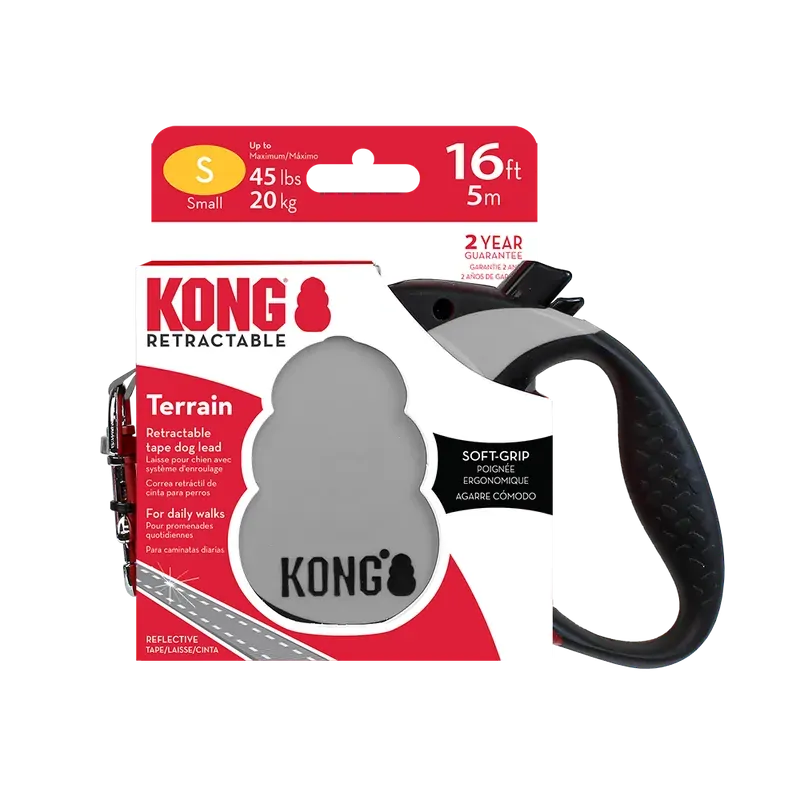 Kong Terrain Retractable Leash in Black, Grey or Red