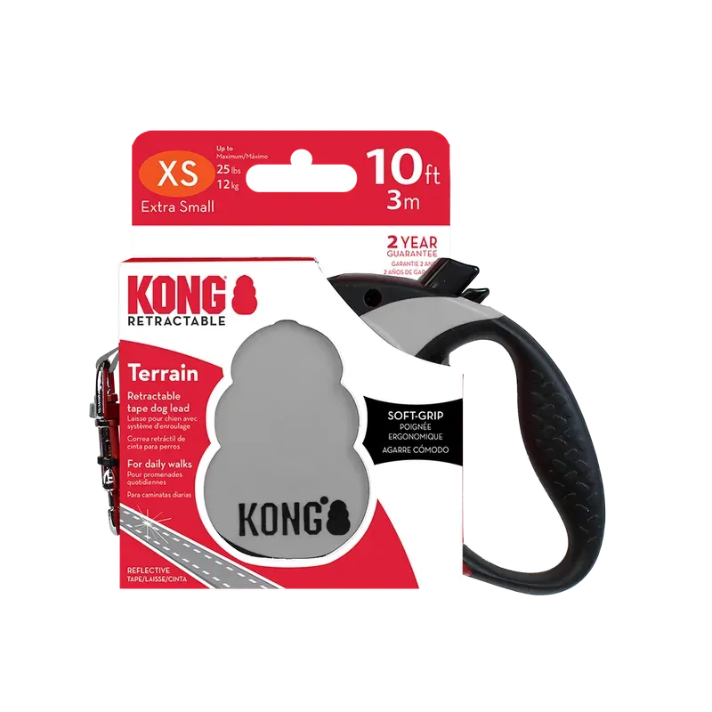Kong Terrain Retractable Leash in Black, Grey or Red