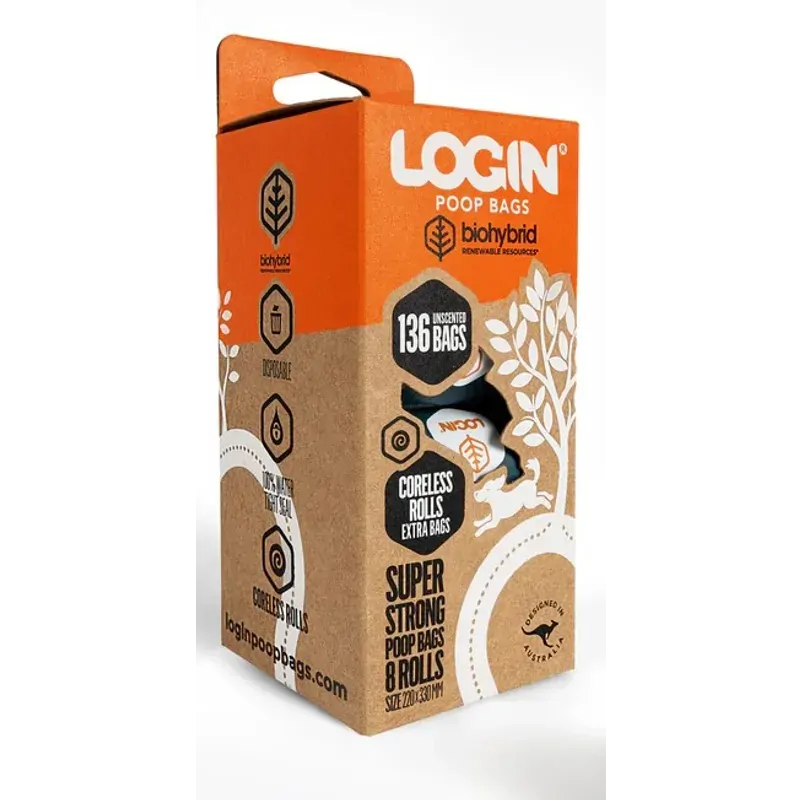 Login Biohybrid Poo Bag 4 Rolls (68 Bags) or Bag 8 Rolls (136 Bags)