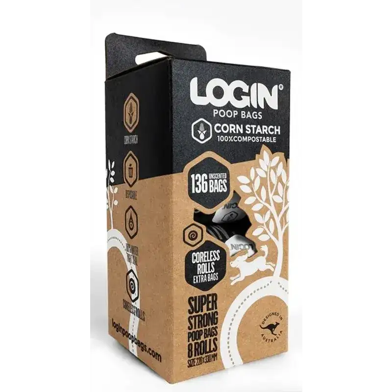 Login Compostable Poo Bag 4 Rolls (68 Bags) or Bag 8 Rolls (136 Bags)