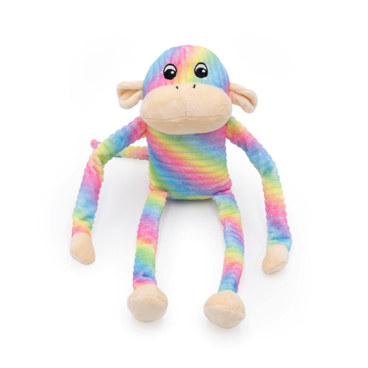 Zippy Paws Spencer the Crinkle Monkey Long Leg Plush Dog Toy - Large Rainbow