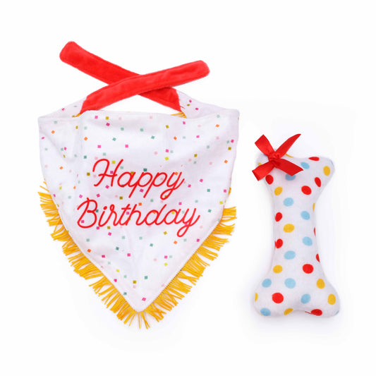 Zippy Paws Birthday Gift Set for Dogs - Bandana & Bone 2-Pack