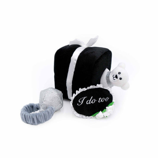 Zippy Paws Zippy Burrow Interactive Squeaker Dog Toy - Wedding Ring Box with 3 toys