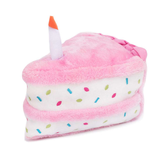 Zippy Paws Plush Birthday Cake with Blaster Squeaker Dog Toy -