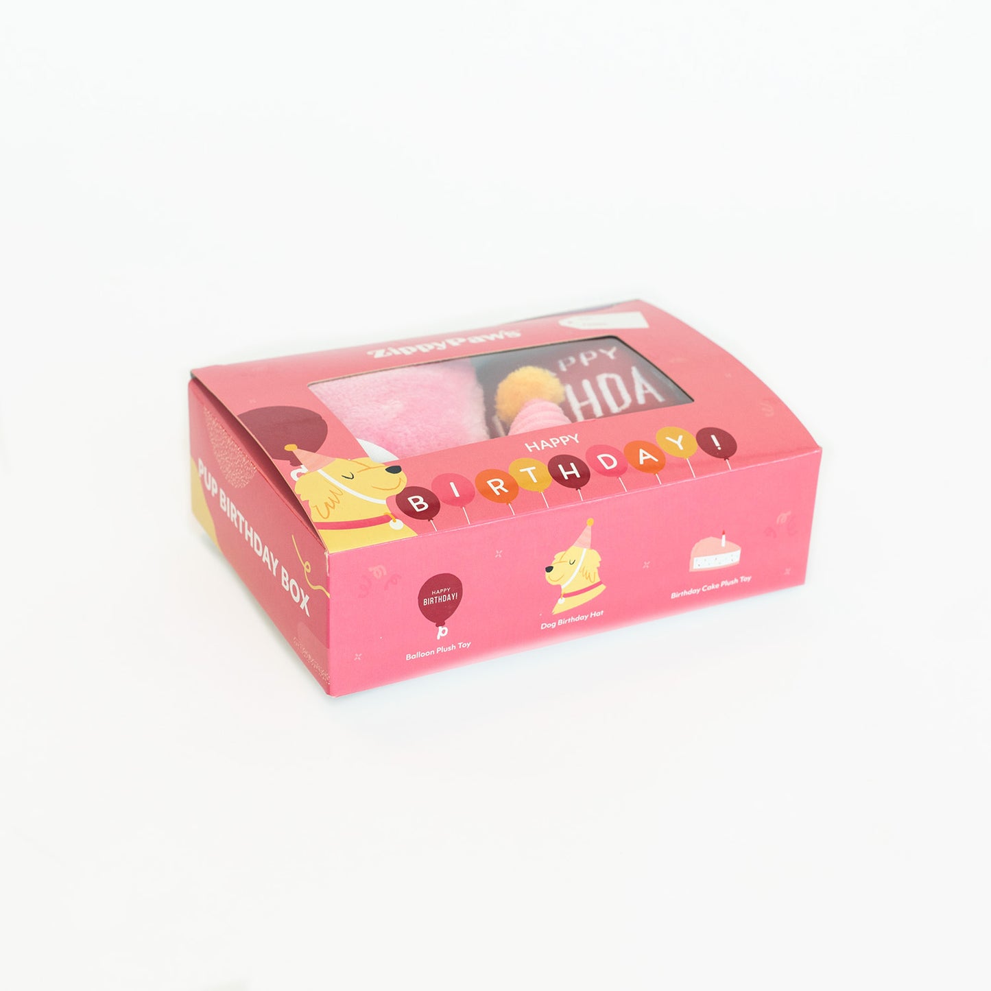 Zippy Paws Birthday Box Plush Squeaker Dog Toys - 3 Toys in Pink