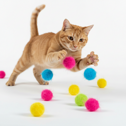 Go Cat Bat Arounds Fluffy Cat Toy in Assorted Colours - Pack of 3