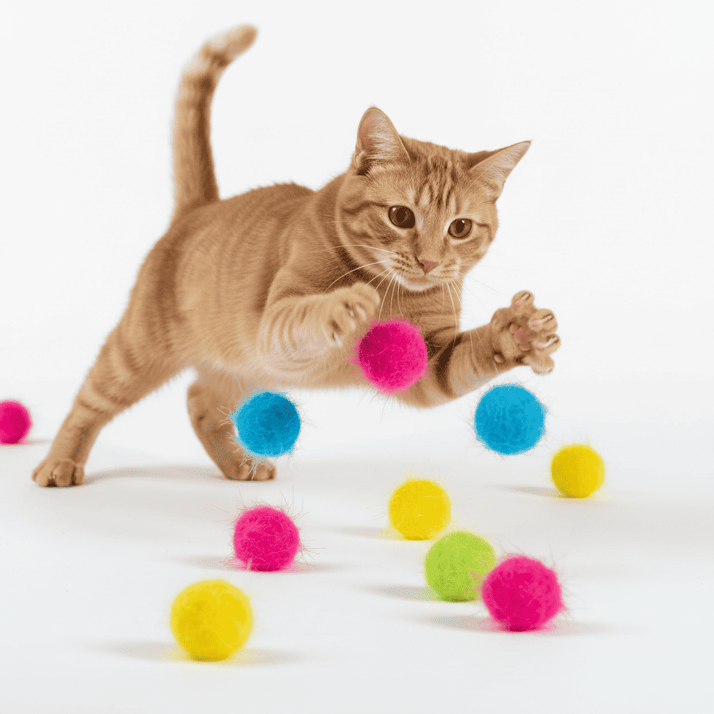 Go Cat Bat Arounds Fluffy Cat Toy in Assorted Colours - Pack of 3