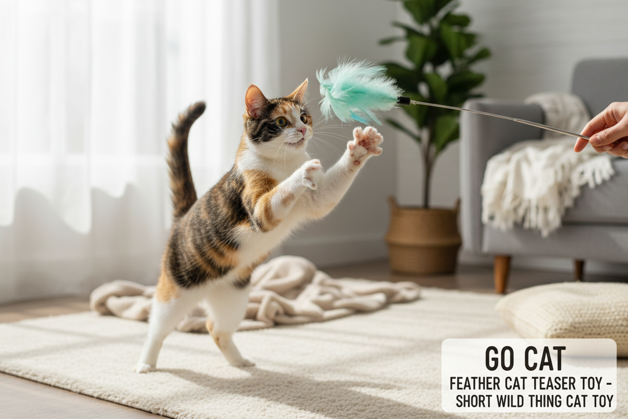 Go Cat Feather Cat Teaser Toy - Short Wild Thing Cat Wand Toy