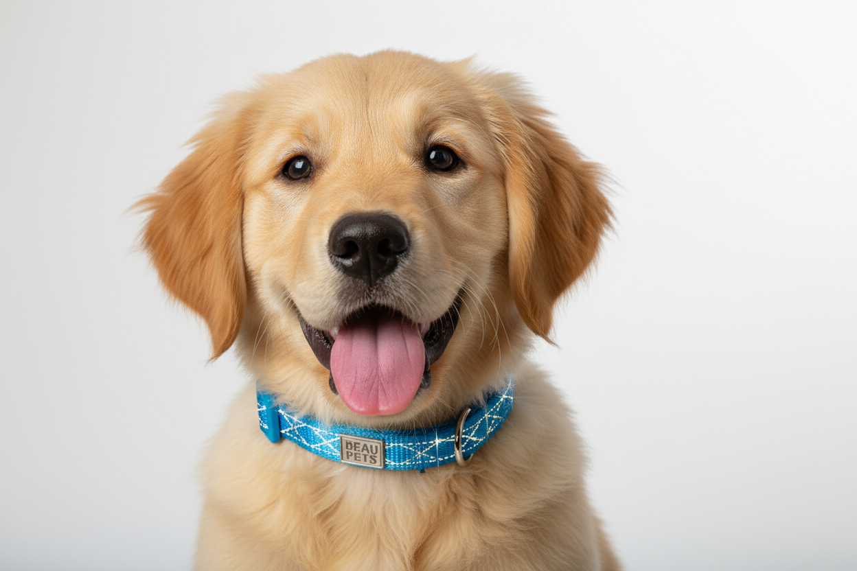 dog with beau pets puppy collar reflective thread adjustable blue