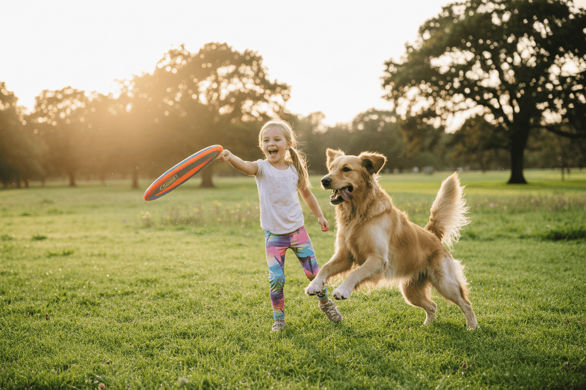 girl and dog playing with Chuckit! – Paraflight