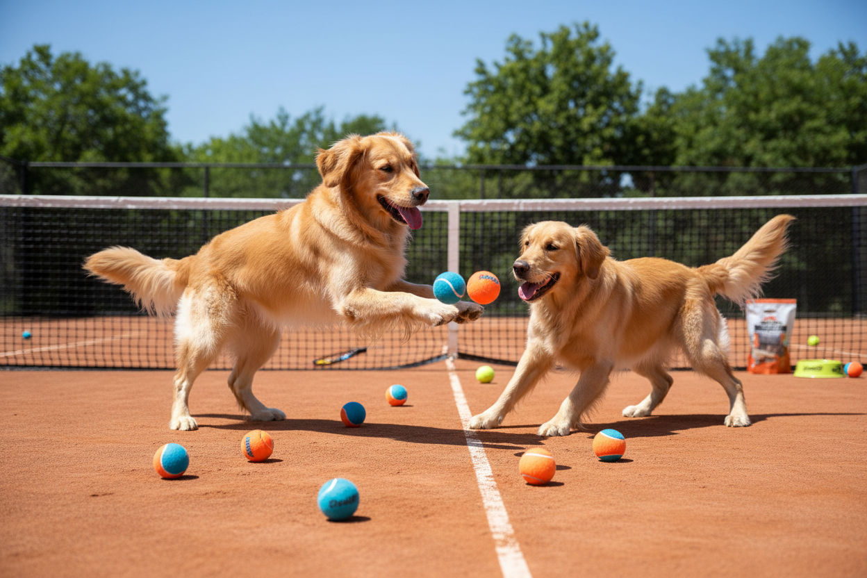 two dogs plating tennis with Chuckit! – Tennis Balls