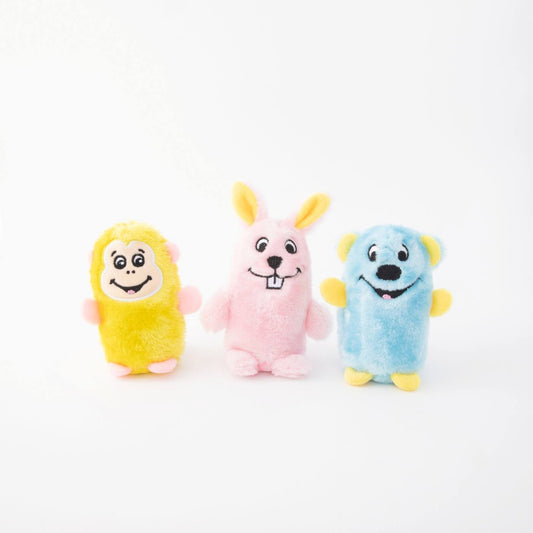 Zippy Paws Squeakie Buddies No Stuffing Small Dog Toy - Bear, Bunny & Monkey