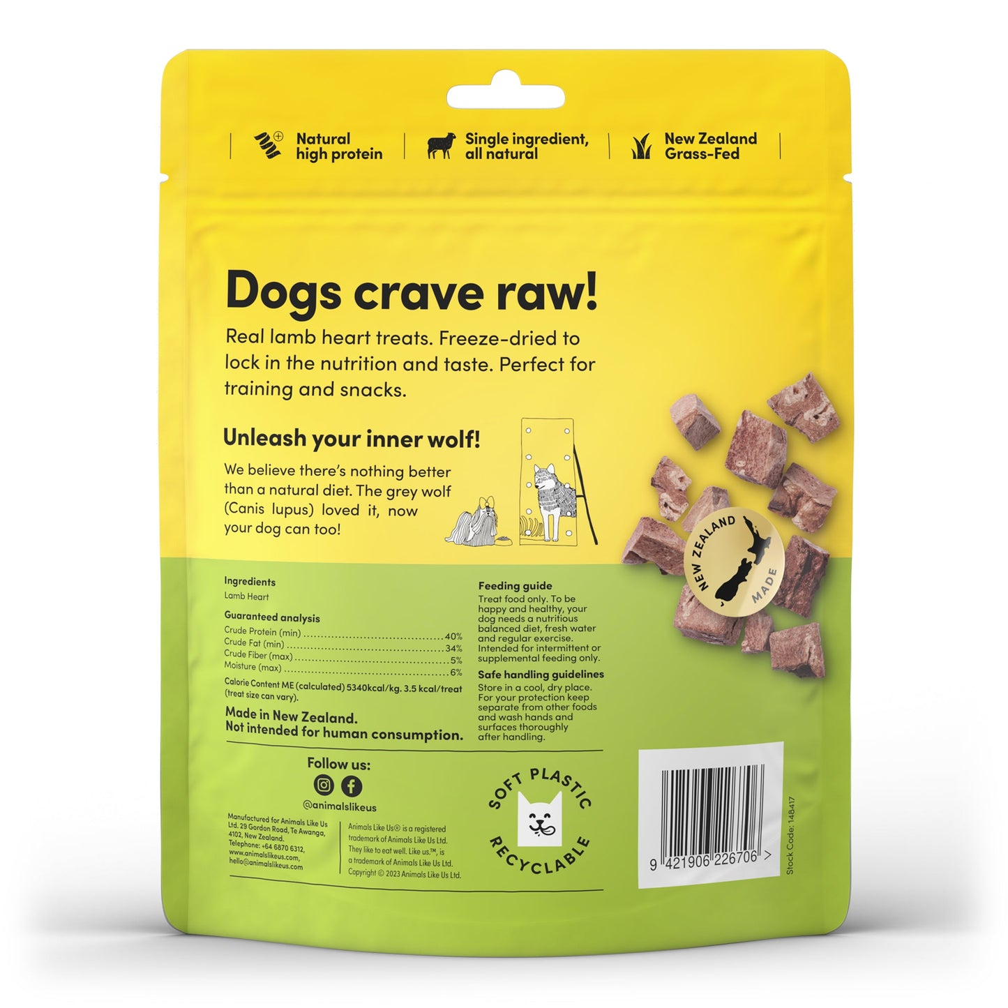 Animals Like Us Dog Lamb Heart Freeze-Dried Raw Treat 85G