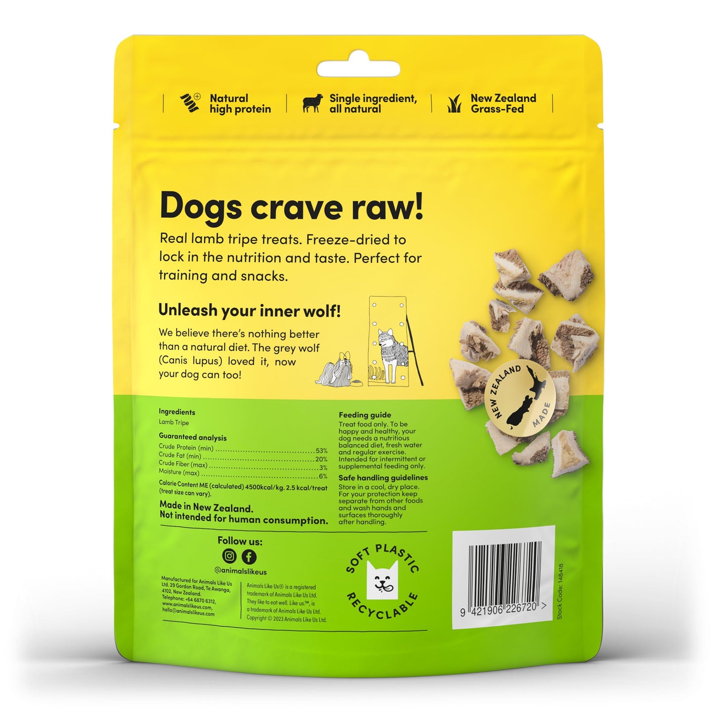 Animals Like Us Dog Lamb Tripe Freeze-Dried Raw Treat 60G