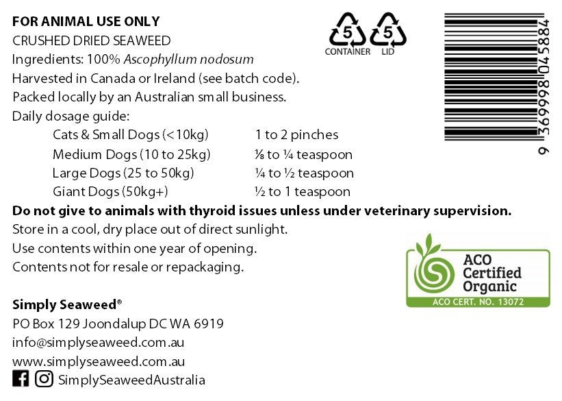 Simply Seaweed is a natural supplement for your pet, organically produced with no additives, preservatives or colouring.