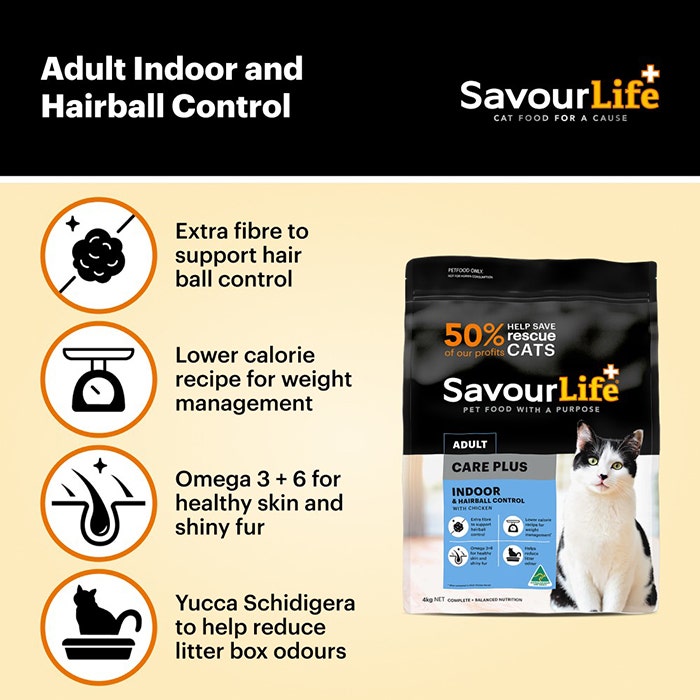 Savourlife Indoor & Hairball Control Care Plus Chicken Adult Cat Dry Food