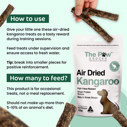 The Paw Grocer Air Dried Kangaroo Straps 100G
