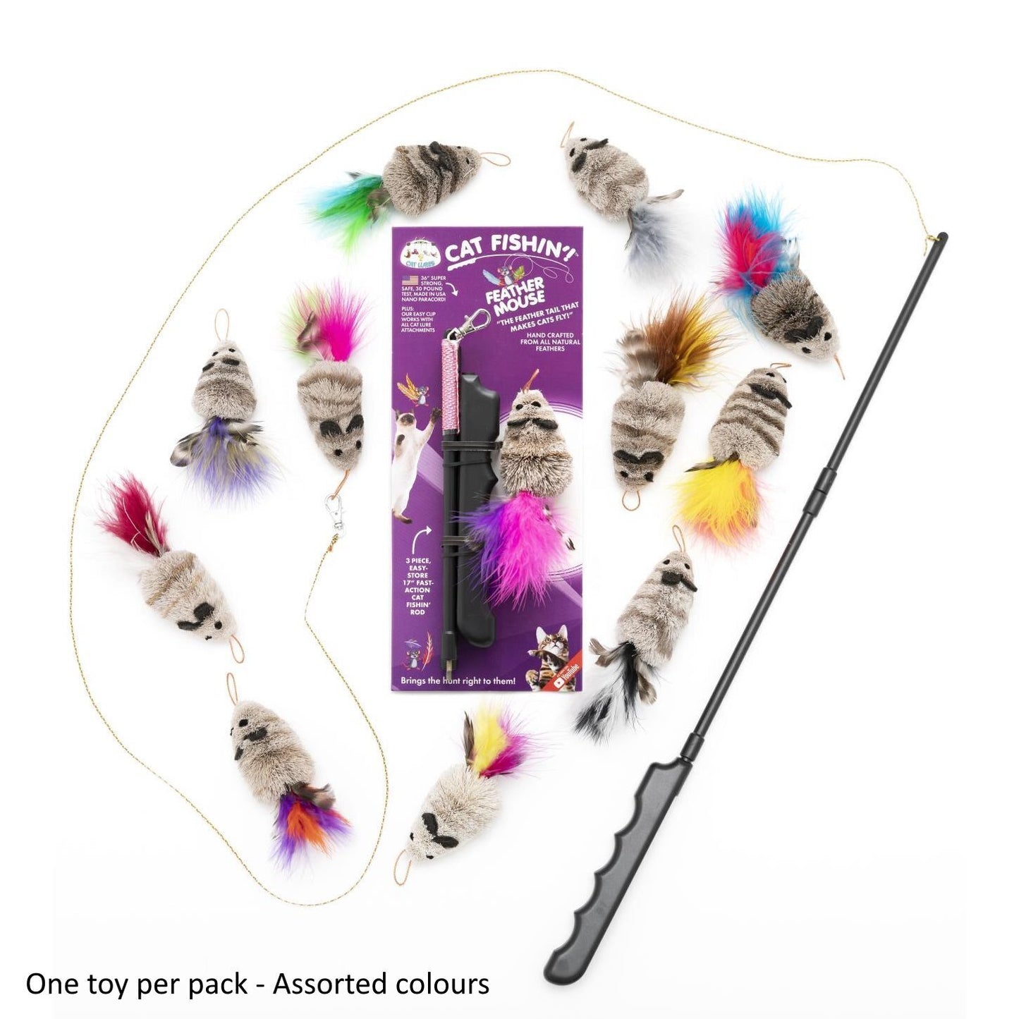 Cat Lures Cat Fishin' Rod Teaser Cat Toy - Feather Mouse