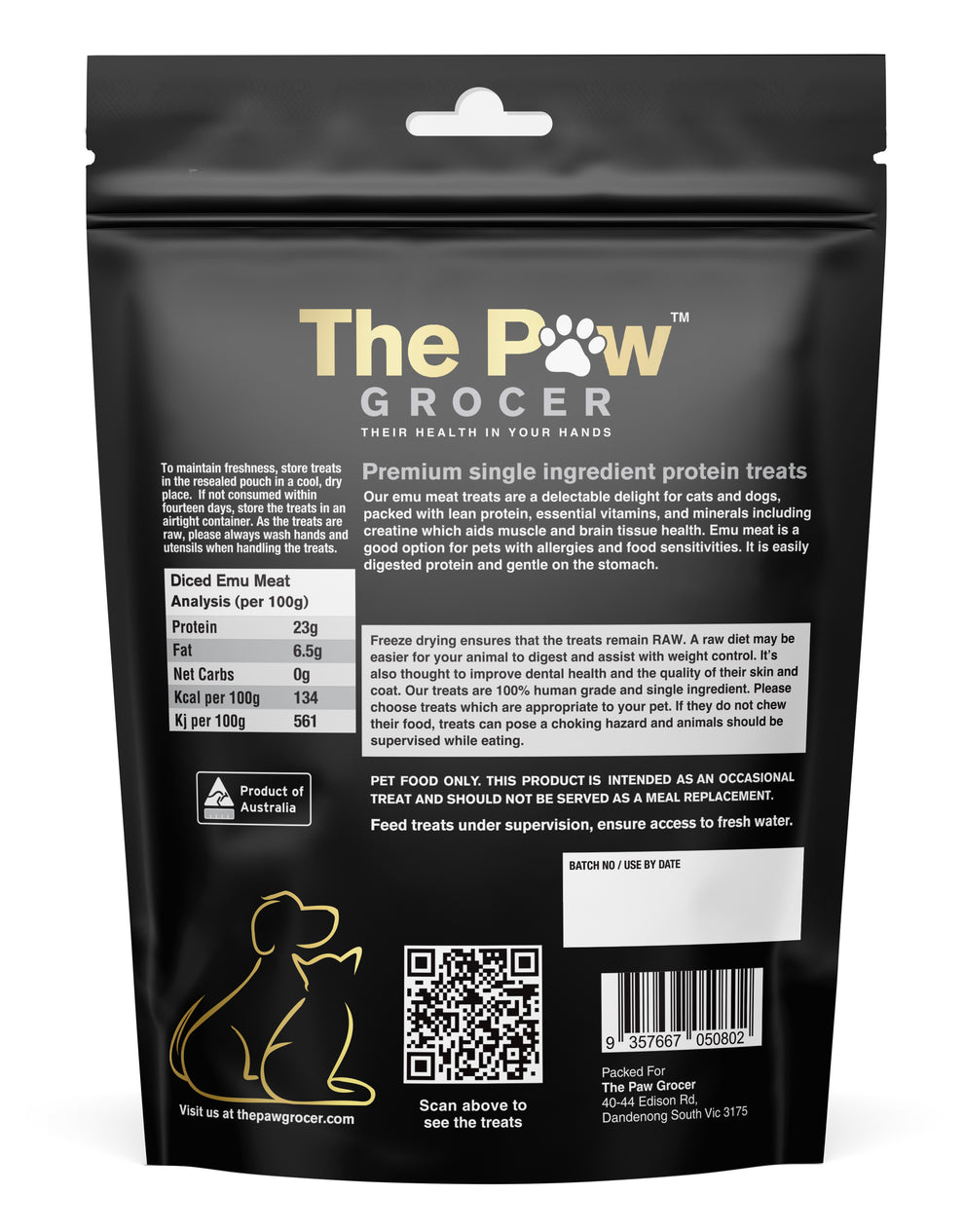The Paw Grocer Black Label Freeze Dried Emu Meat 72G