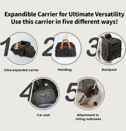 Ibiyaya JetPaw: Expandable in-cabin pet backpack - Obsidian/Orange