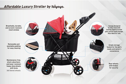 Ibiyaya Easy Strolling Pet Buggy for Cats & Dogs up to 20kg - Rouge Red