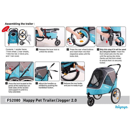 Ibiyaya Happy Pet Trailer / Jogger with Bicycle Attachment 2.0