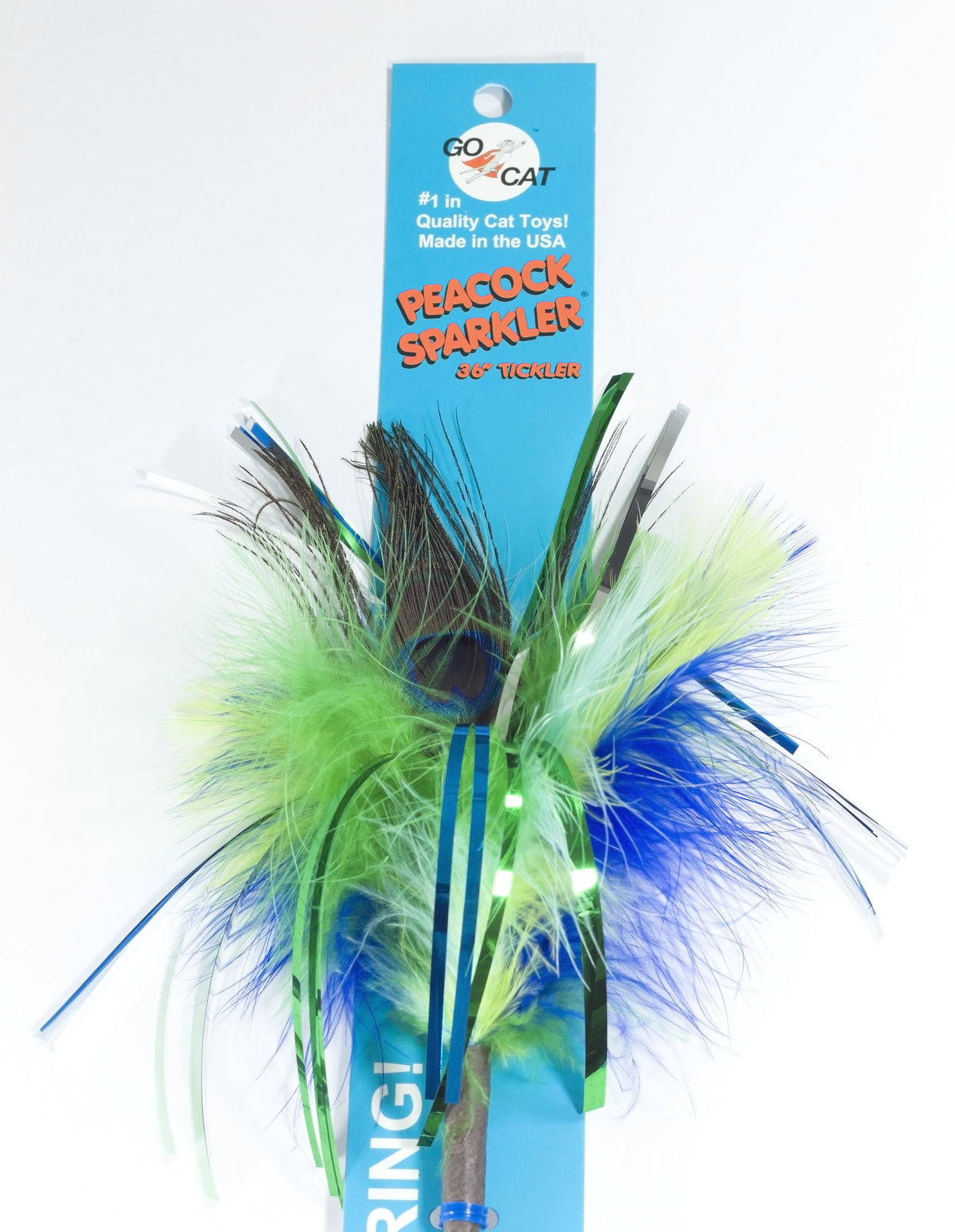 Go Cat Feather Teaser Peacock Sparkler with Extra Long Wand
