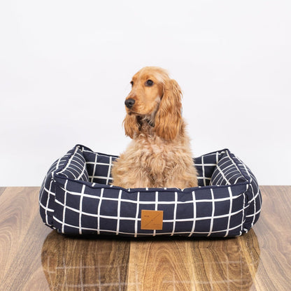 Mog & Bone Bolster Dog Bed Navy Chk Small