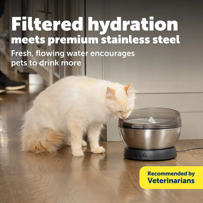 PetSafe – HydroSphere 1.7L Stainless Steel Fountain - encouraging them to drink and stay better hydrated