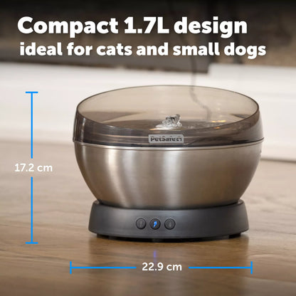 PetSafe – HydroSphere 1.7L Stainless Steel Fountain - encouraging them to drink and stay better hydrated