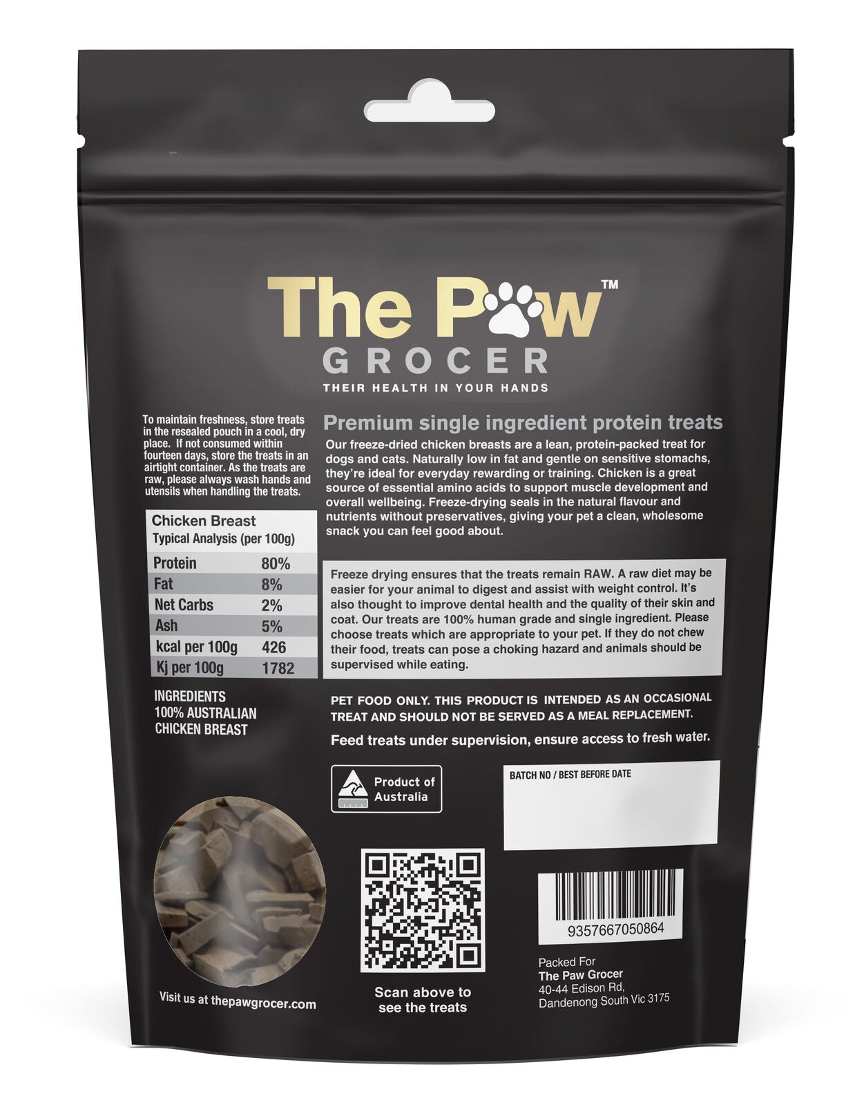 THE PAW GROCER BLACK LABEL FD CHICKEN BREAST 72G