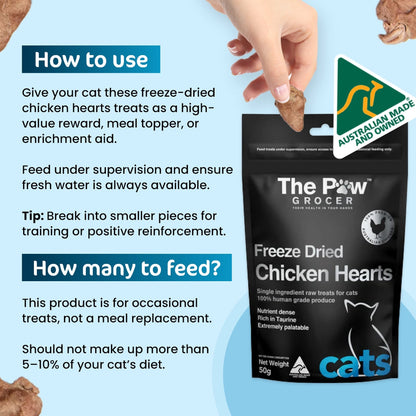 The Paw Grocer Black Label Freeze Dried Chicken Hearts Cats 50G