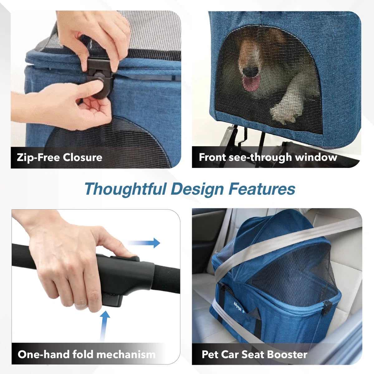 Ibiyaya Travois Tri-Fold Pet Travel System Xl - Blue