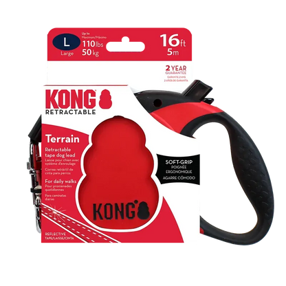 Kong Terrain Retractable Leash in Black, Grey or Red